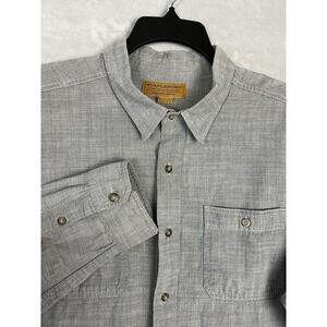 STAPLEFORD Shirt Men XL Gray Button UP Roll Up Sleeve Pockets Cotton Work Casual